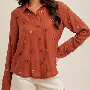 NWT HEM & THREAD Embroidered Button Down Shirt - Size large